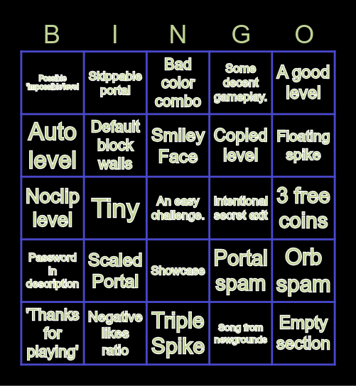 GD: Recent Level Bingo Card
