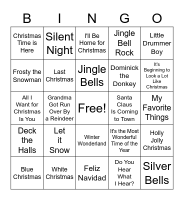 Holiday Music Bingo Card