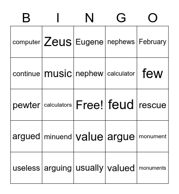 Untitled Bingo Card