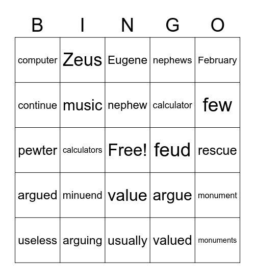 Untitled Bingo Card