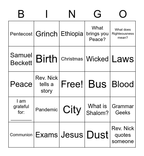 Advent Sermon Bingo - December 5, 2021 Bingo Card