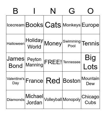 Dowell's Bingo Card