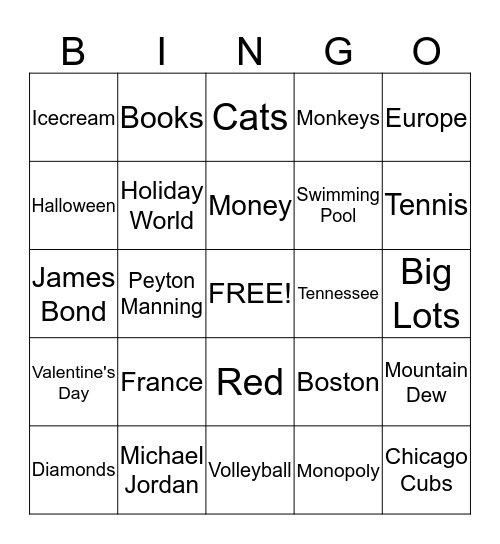 Dowell's Bingo Card