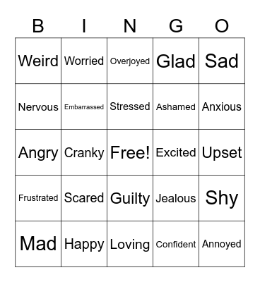 Feelings Card Bingo Card