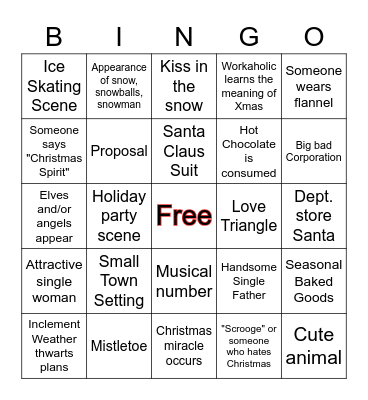 Hallmark Christmas Movie Bingo Card