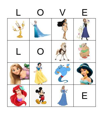 Disney Princess Bingo Card
