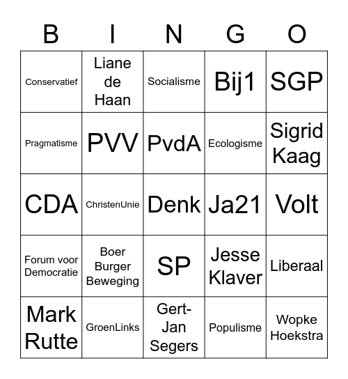 Politieke partijen Bingo Card