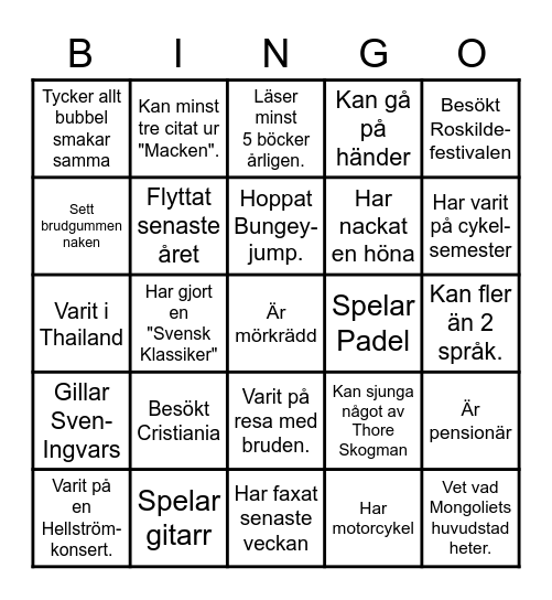 Bröllopsbingo! Bingo Card