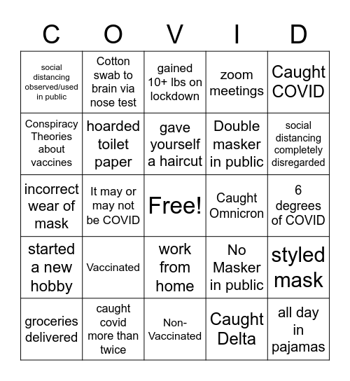 COVID BINGO CARD Bingo Card