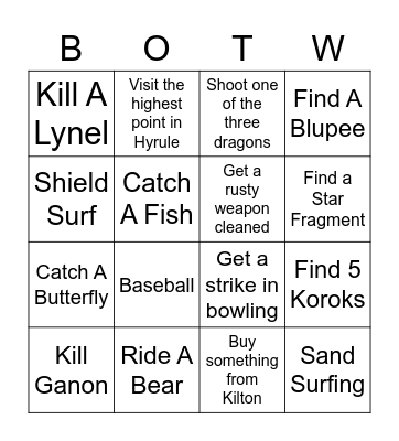 BOTW Bingo Card