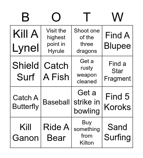 BOTW Bingo Card