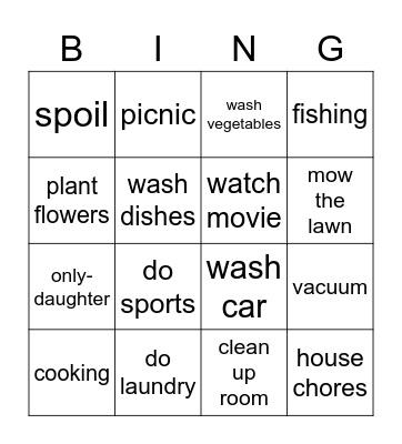 Unit 2 Lesson 5 家务 Bingo Card