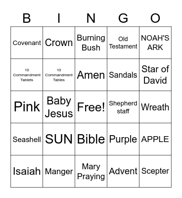 Jesse Tree Bingo Card