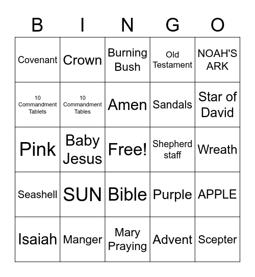 Jesse Tree Bingo Card