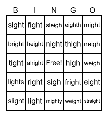 Beware igh words Bingo Card
