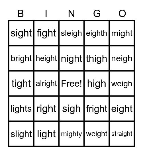 Beware igh words Bingo Card