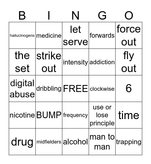 Physical Education-Health Bingo Card