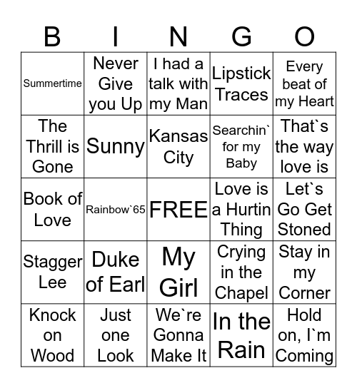 Golden Star`s Musical Bingo Card
