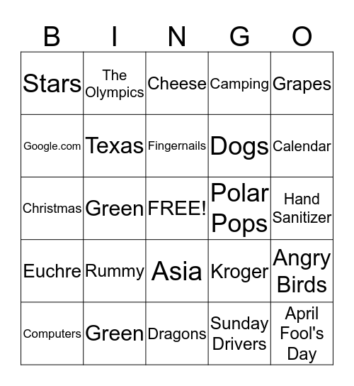 Dowell's Bingo Card