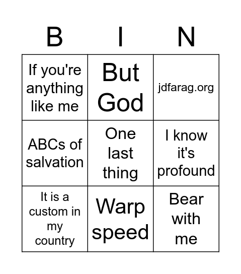 JD Bingo Card