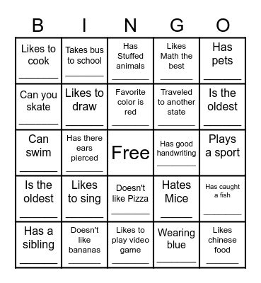 Get 2 know U BINGO Card