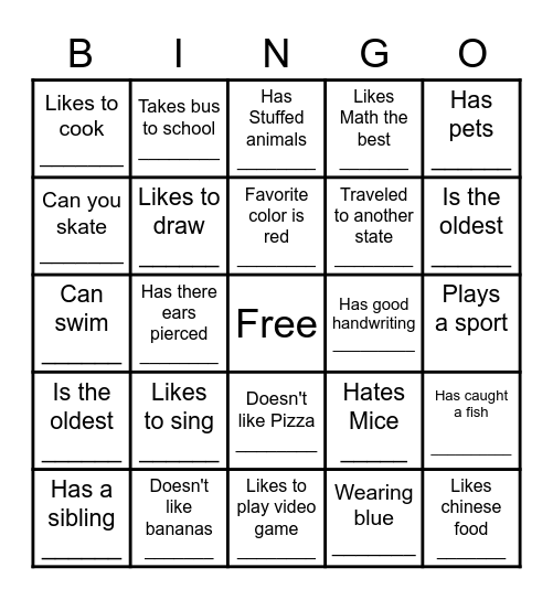 Get 2 know U BINGO Card