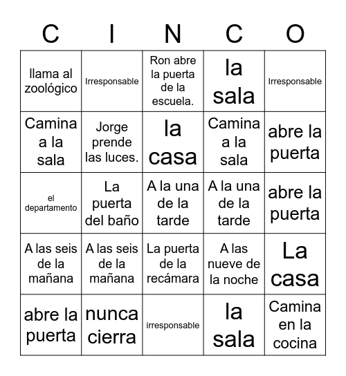 el reloj y la casa Bingo Card