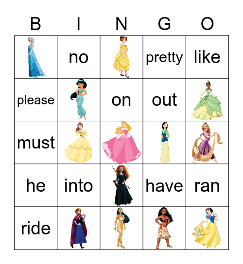 Disney Princess Bingo Card