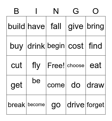 Simple Past Bingo Card