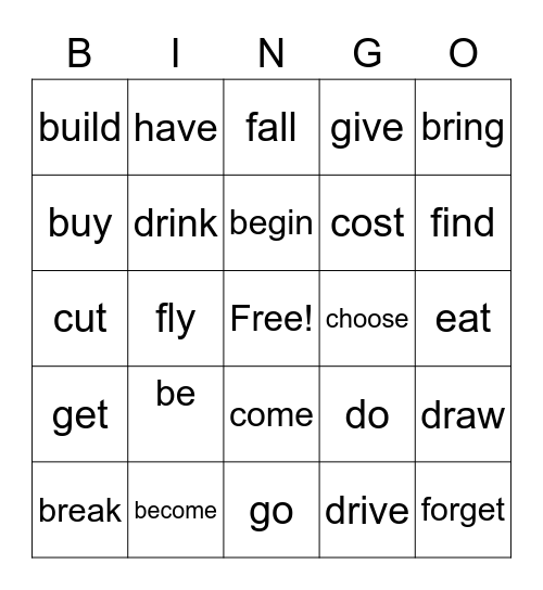 Simple Past Bingo Card