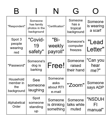 NSDUH 2022 Vet Training Bingo Card