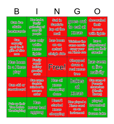 Holiday Mingle Bingo Card