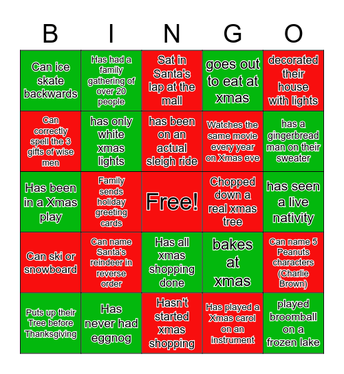 Holiday Mingle Bingo Card