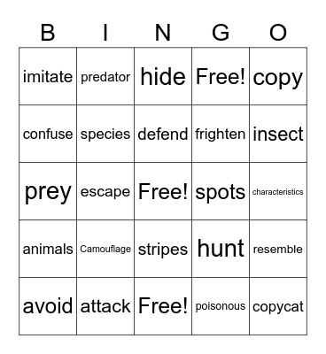 Copycat Animals Bingo Card