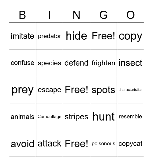 Copycat Animals Bingo Card