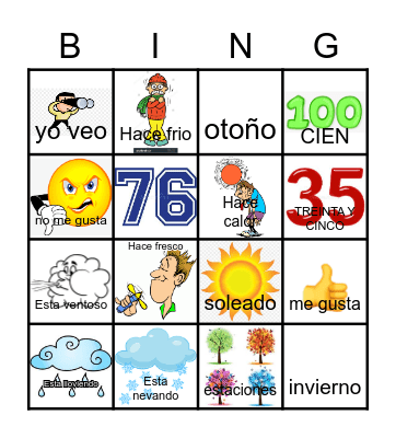 LAS ESTACIONES Y EL CLIMA Bingo Card