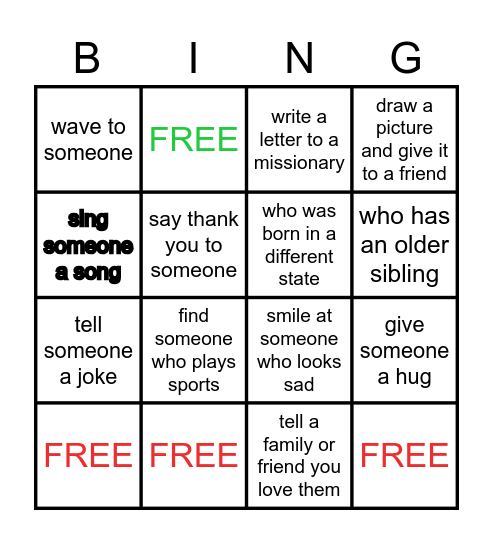 CHRISTMAS SERVICE BINGO Card