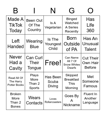 Get To Know You Bingo Card