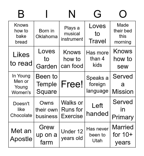 Mingle Bingo Card