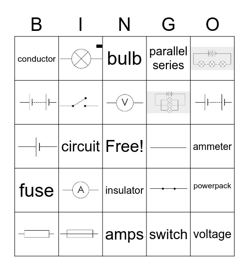 Electricity Bingo Card