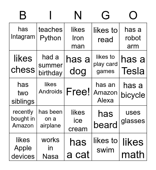 Find Someone Who? Bingo Card