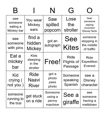 Animal Kingdom Bingo Card