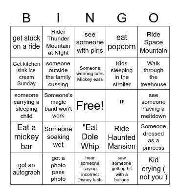 Magic Kingdom Bingo Card