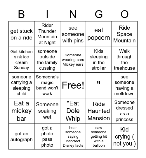 Magic Kingdom Bingo Card