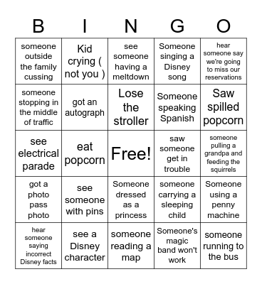 Disney Bingo Card