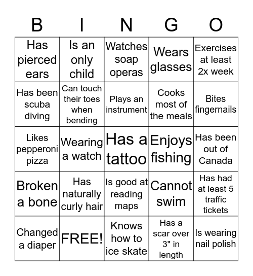 Human Bingo Card