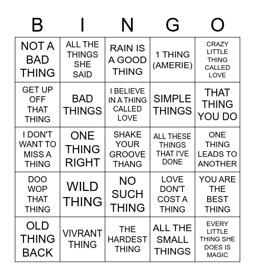 THING Bingo Card