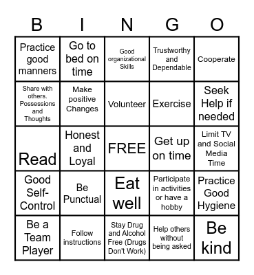 GOOD BEHAVIOR Bingo Card