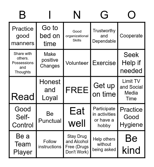 GOOD BEHAVIOR Bingo Card