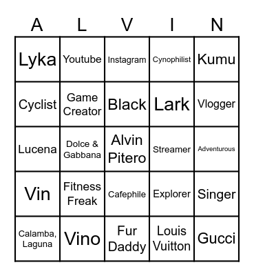 ALVINATION Bingo Card
